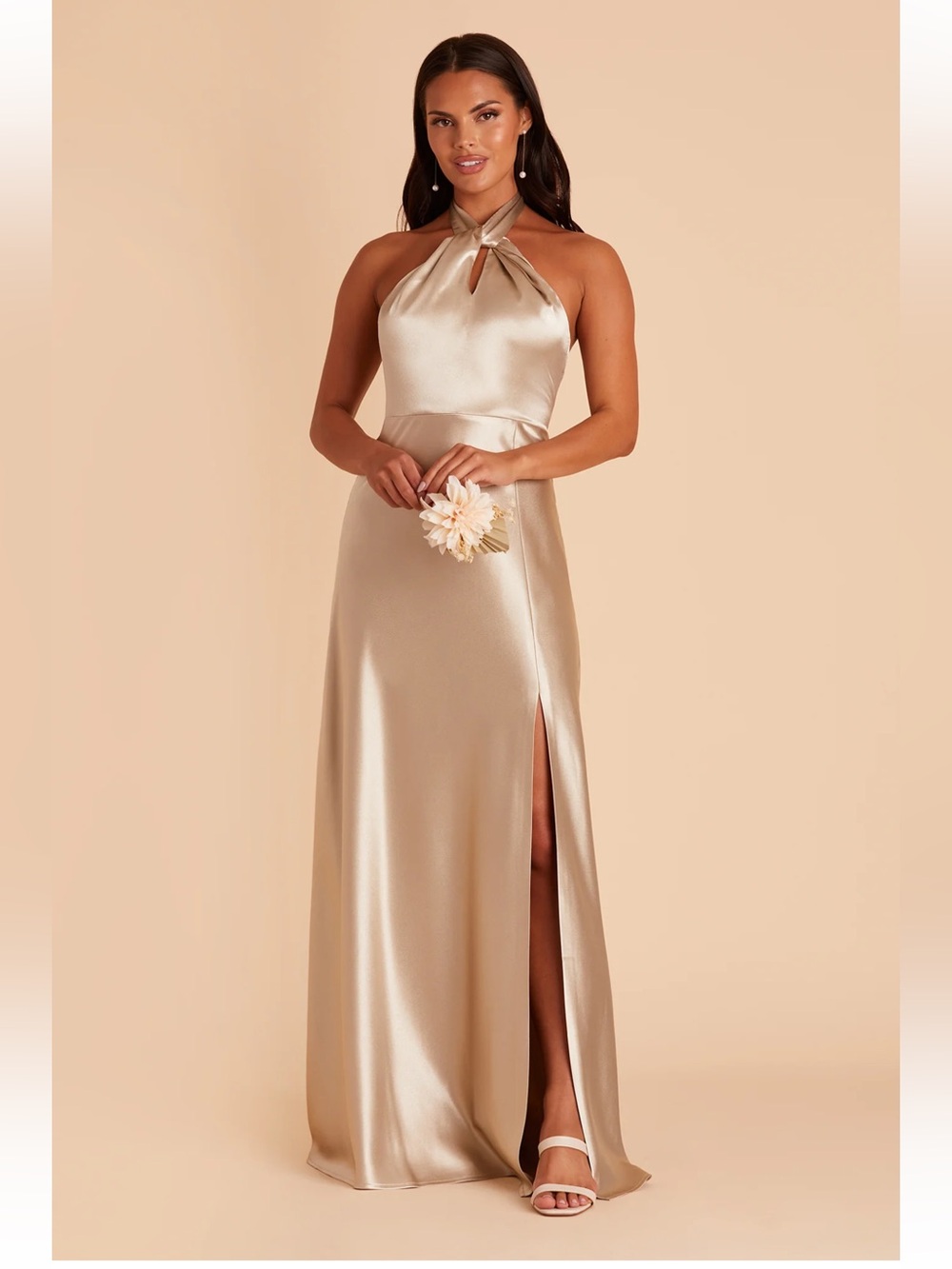 Birdy Grey Neutral Champagne Satin Monica Maxi Dress XS